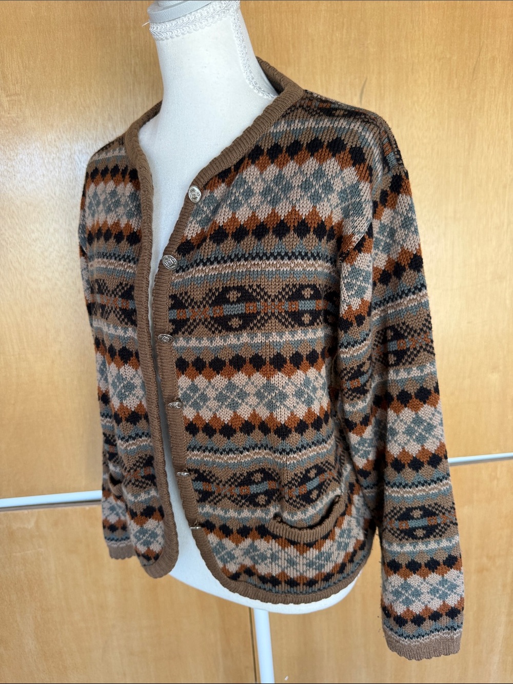 Tally Ho Brown and Black Argyle Patterned Cardigan